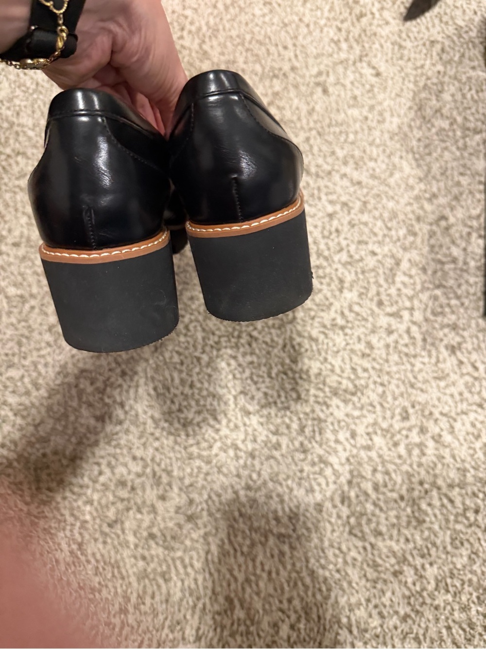 Naturalizer Black Leather Platform Loafers with Gold Bit - Picture 3 of 10
